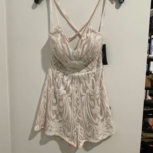 White and Beige Sequin Romper